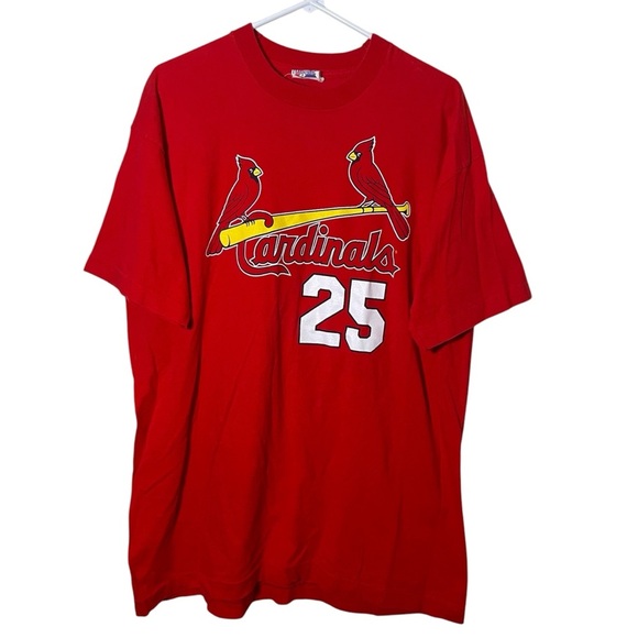 Vintage 90s Majestic St. Louis Cardinals Mark McGwire Red Graphic Tee - Picture 1 of 5